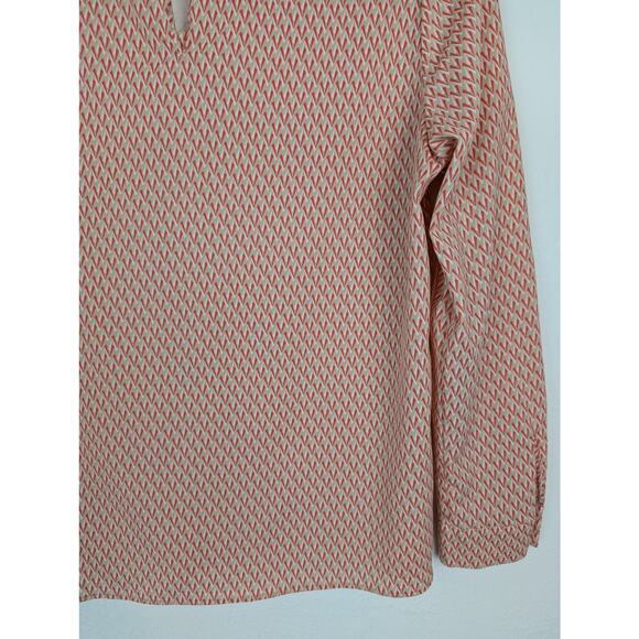United Arrows Top Blouse Geometric Keyhole Japan Red Tan Cream Career Size 8 - Picture 6 of 10